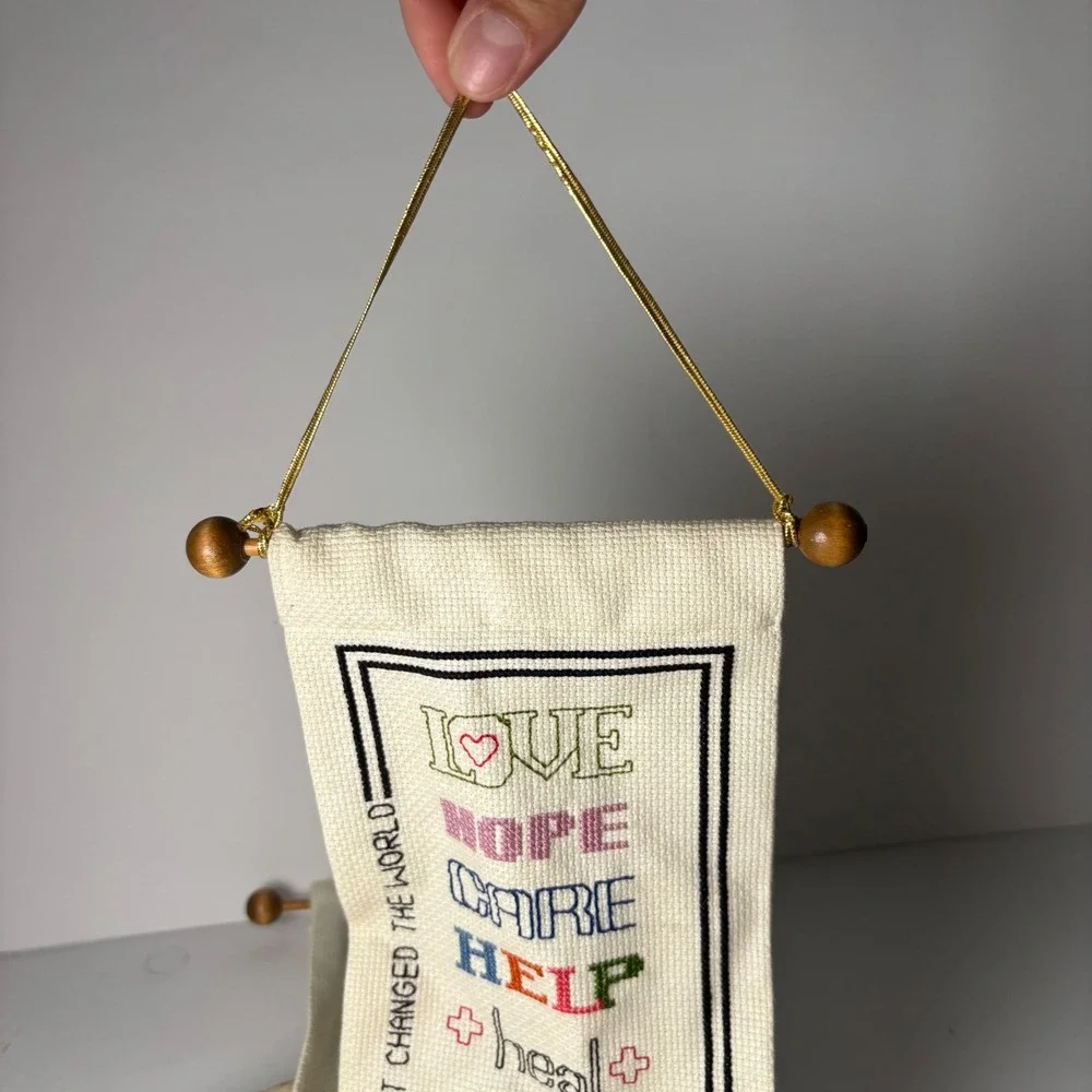 Handmade Cross Stitch Wall Hanging Four Letter Inspirational Words Marilyn Clark